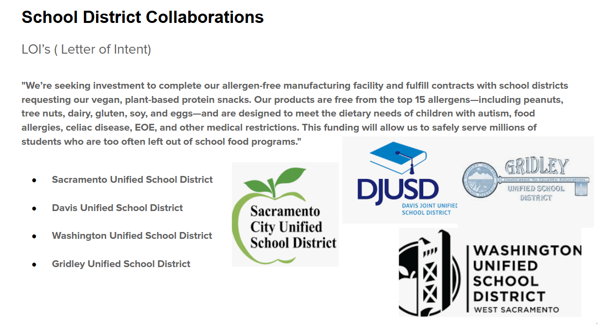 School District Collaborations and Letters of Intent with Sacramento Unified, Davis Joint Unified, Washington Unified, and Gridley Unified School Districts