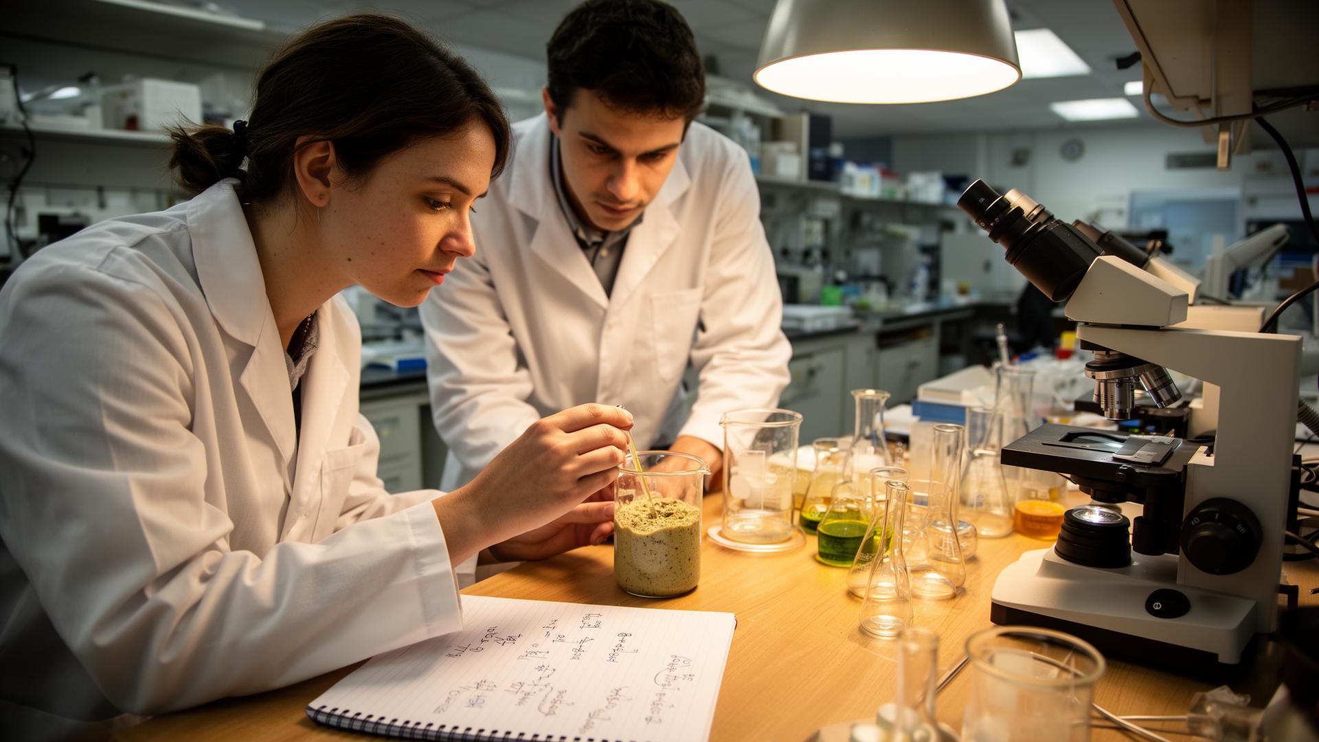University researchers collaborating in a food science lab